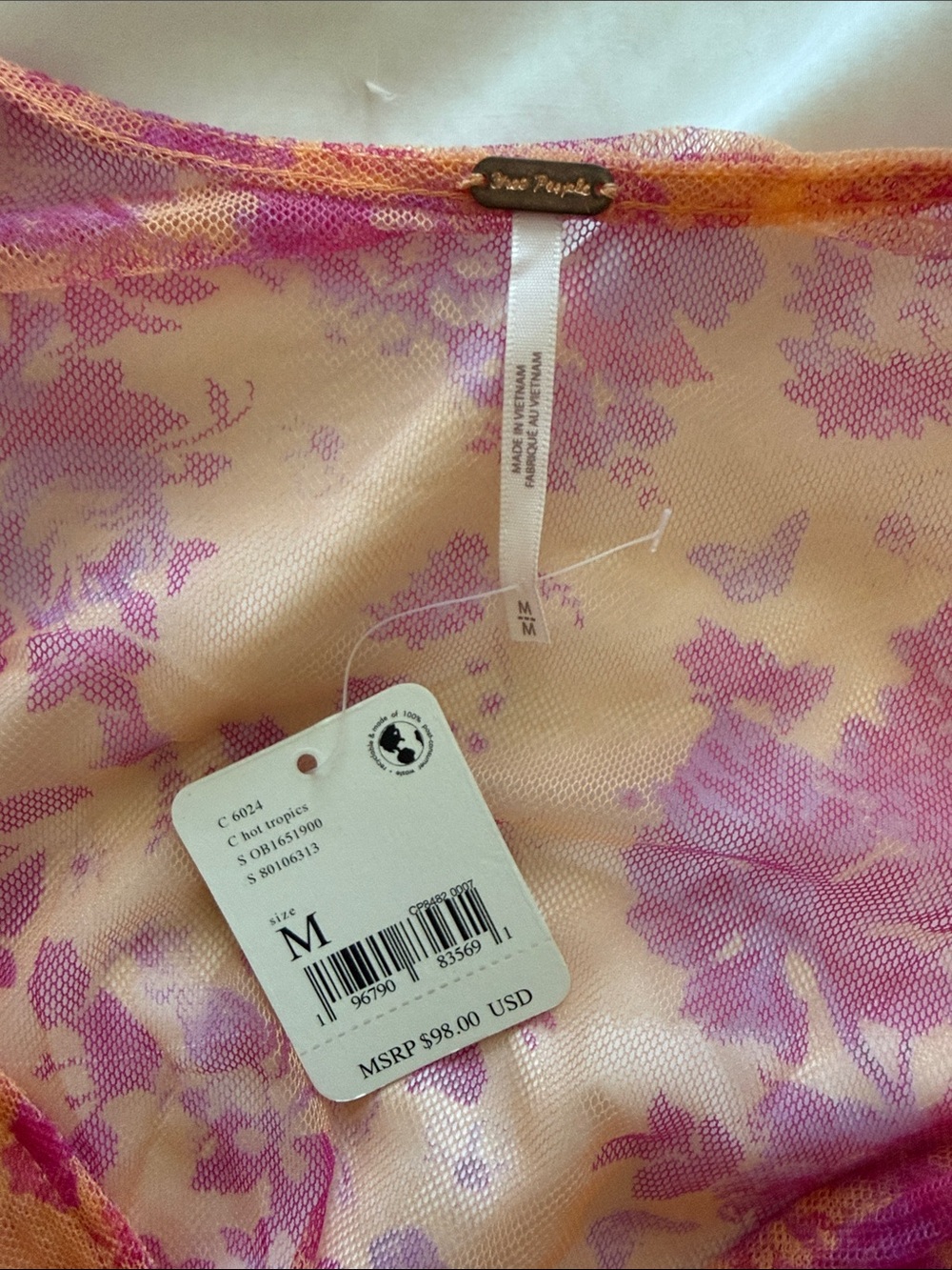 NWT free people pink and orange sheer cropped ruffle top - Picture 3 of 3